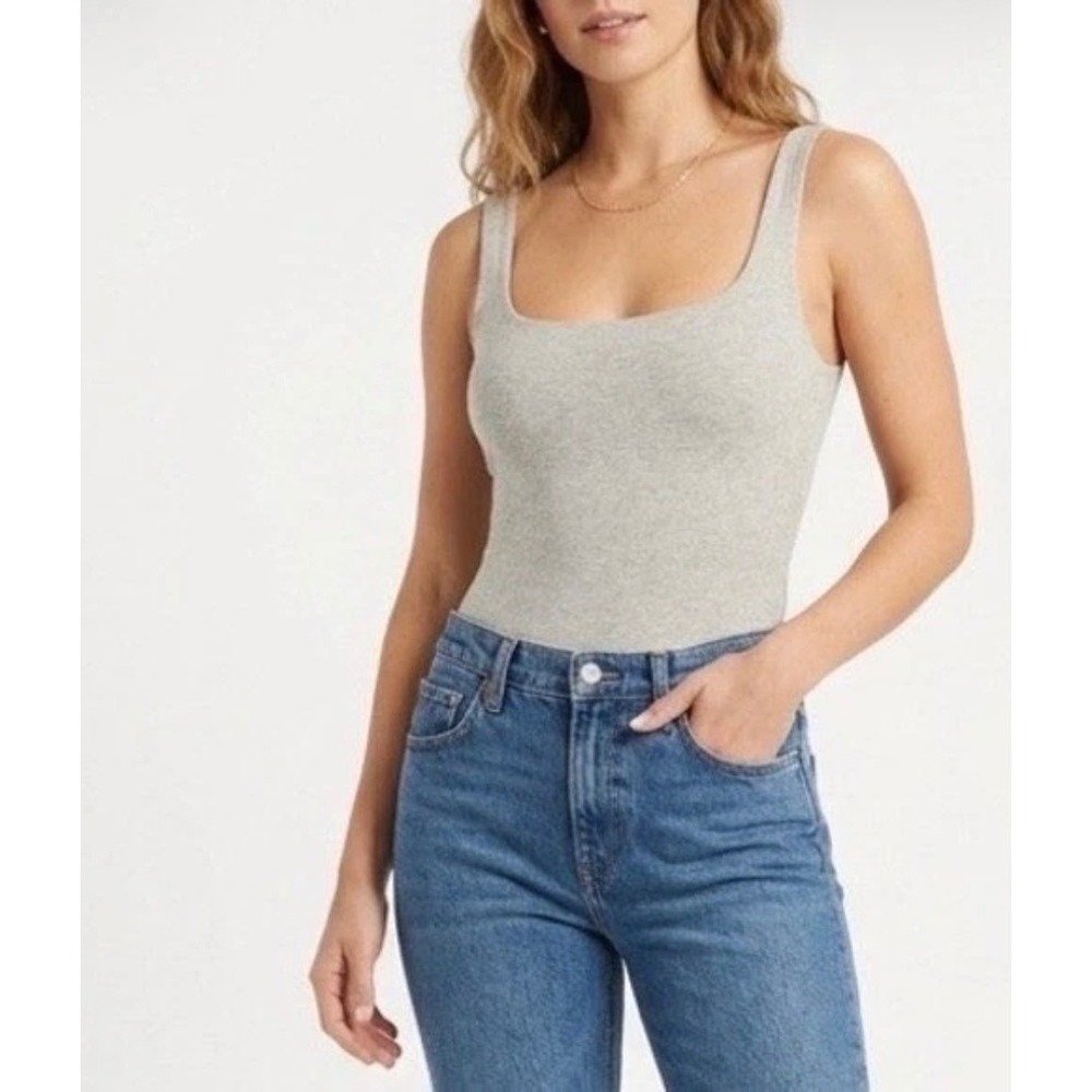Naked Wardrobe Bodysuit Womens XS Grey Excellent Square Neck NW-B0169